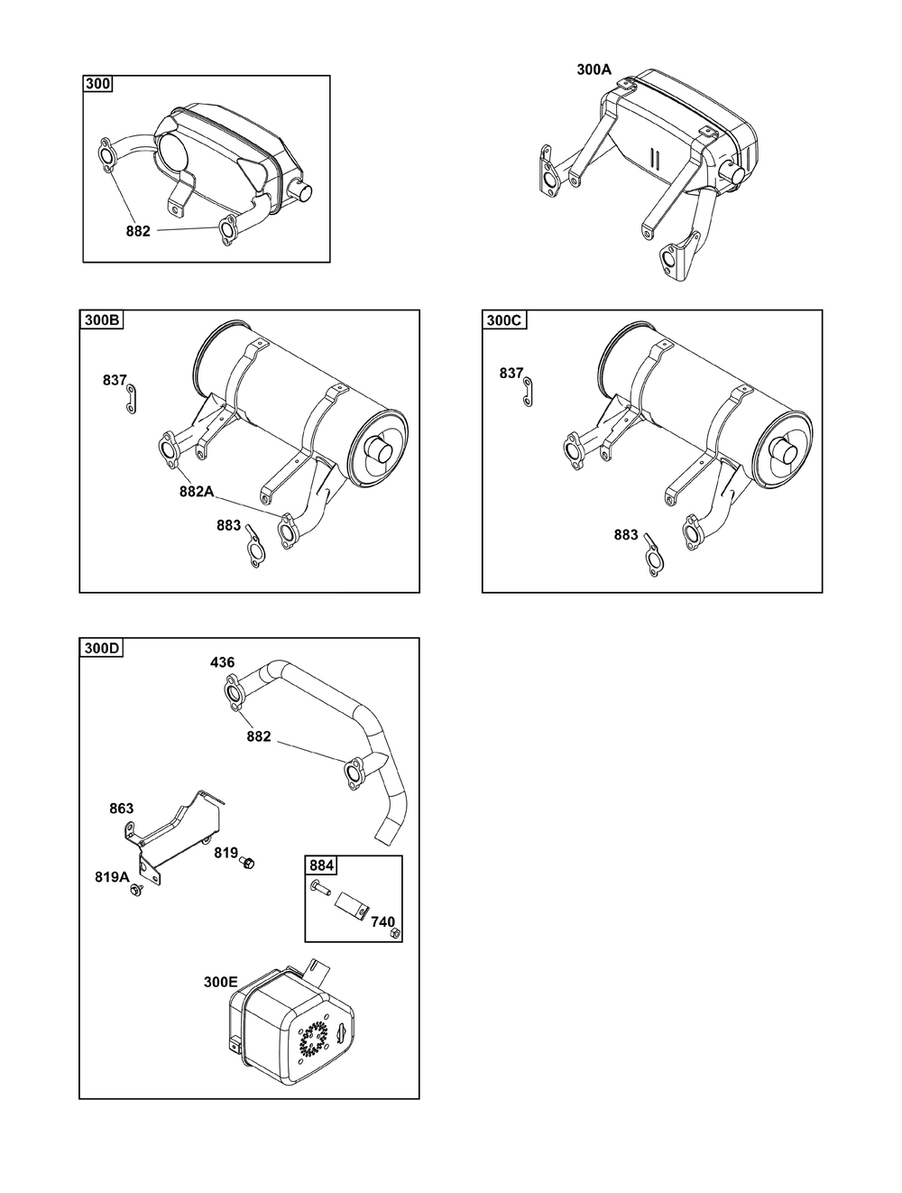 Starter Motor Side Outlet Mufflers Diagram and Parts List for 29,30,35&38  Briggs and Stratton Engine